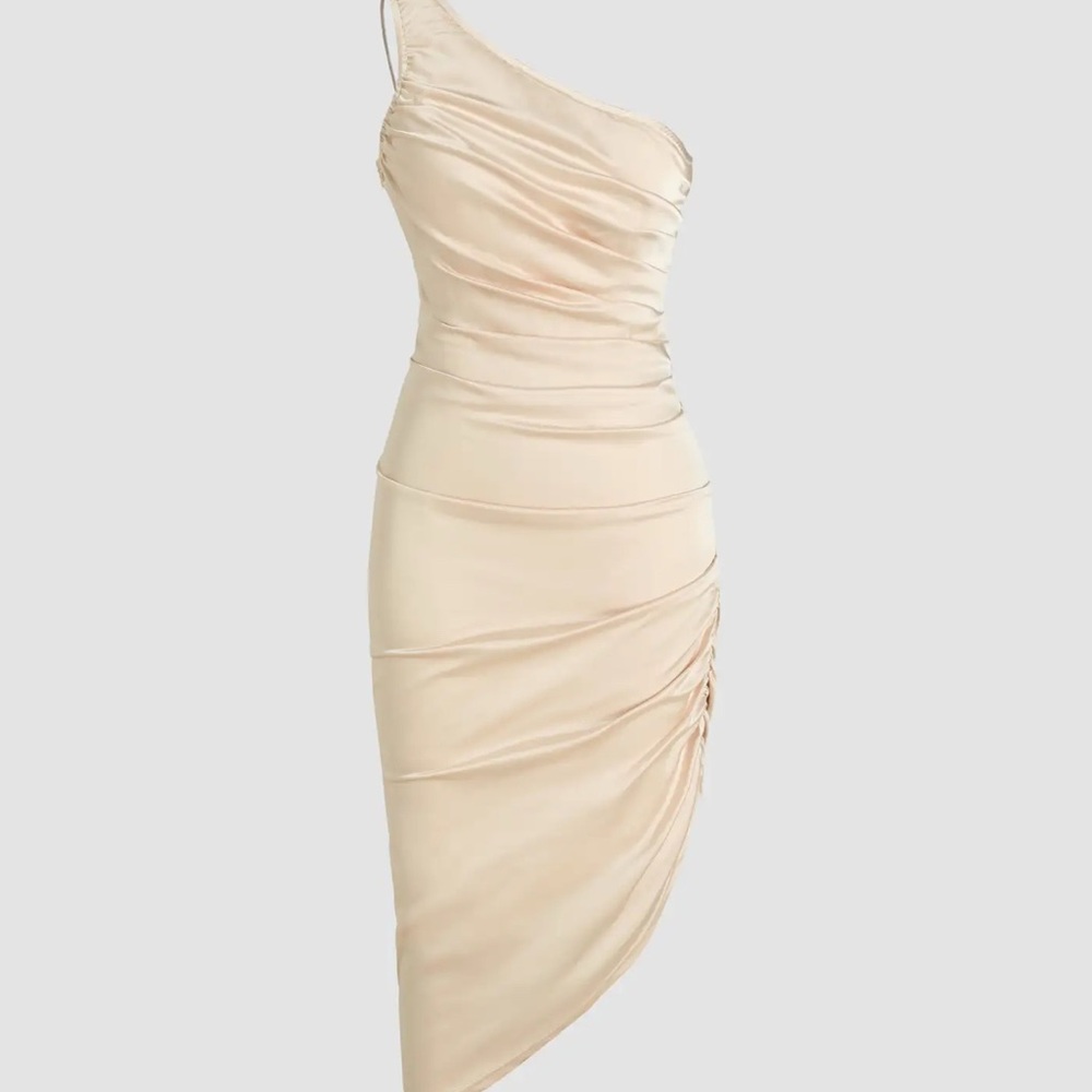 Cider Asymmetrical One-Shoulder Dress in Cream